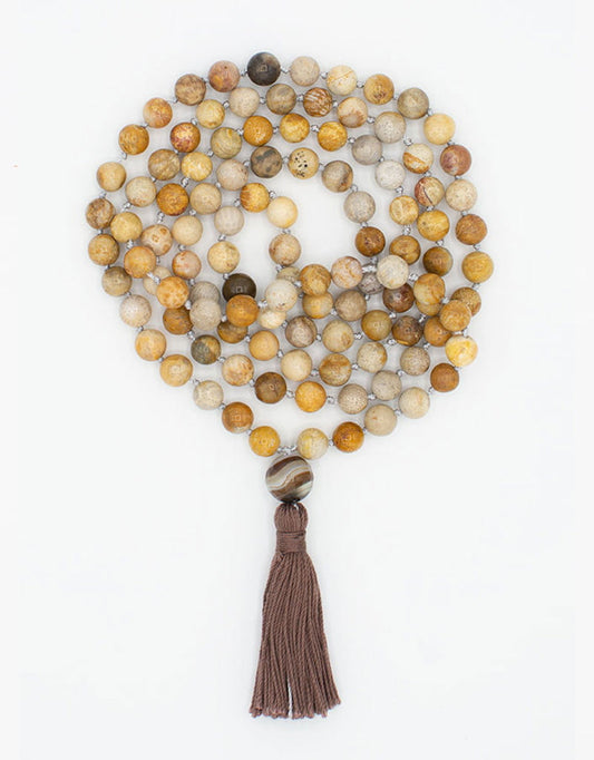 JUPITER MALA (OCEAN JASPER W/ BOTSWANA AGATE GURU BEAD)