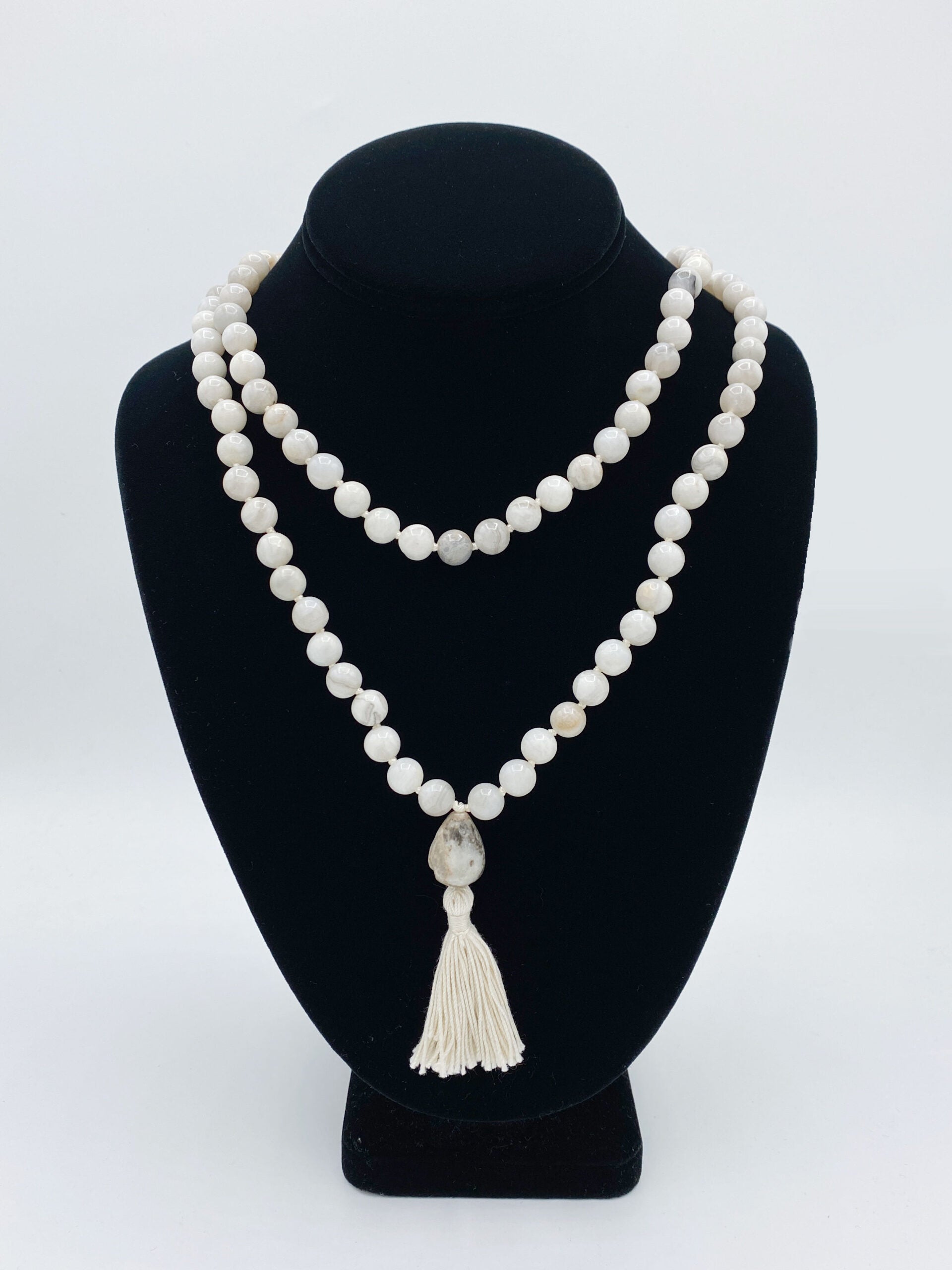 Whitelace Agate Mala
