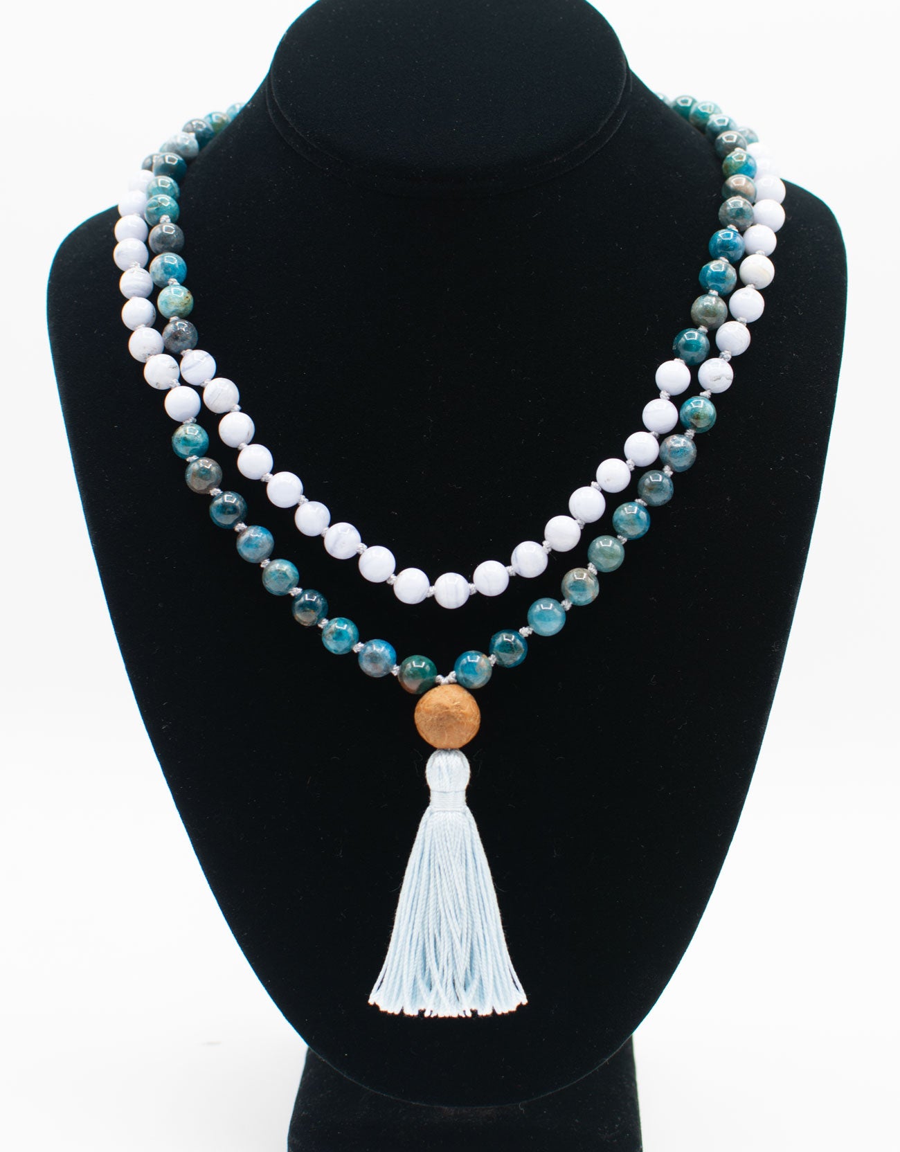Blue lace Agate, Apatite, Bodhi Seed (Guru Bead)