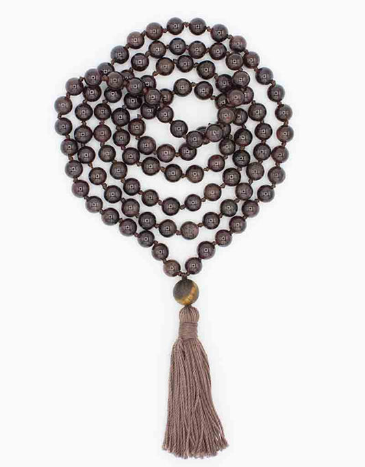 Garnet Mala (Tiger’s Eye Guru Bead)
