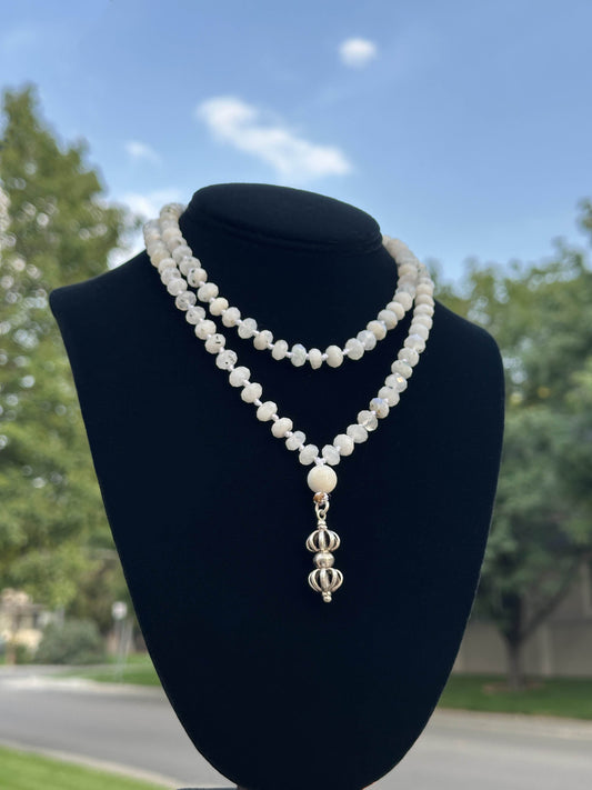 Vajra Moonstone Mala (Faceted Beads)