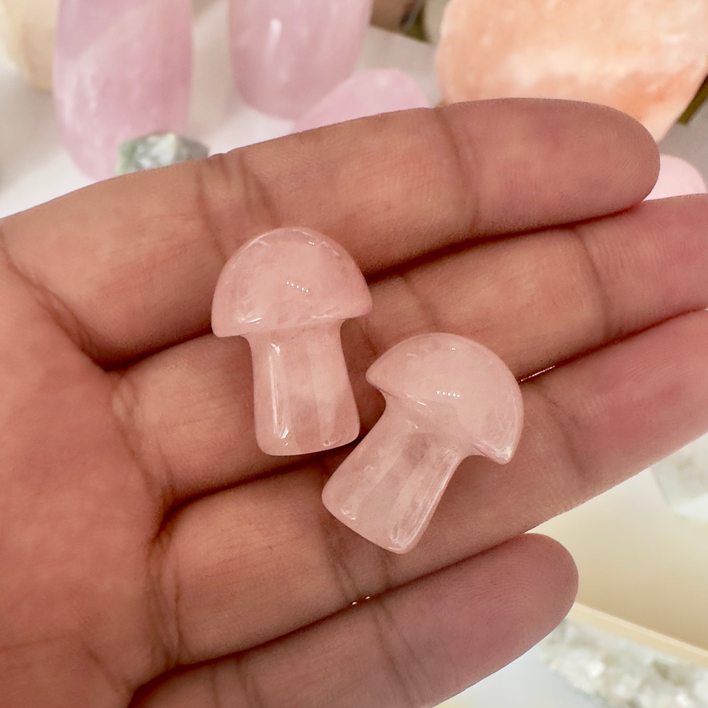 Chunky Rose Quartz Mushroom and Moon