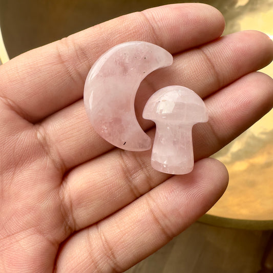 Chunky Rose Quartz Mushroom and Moon