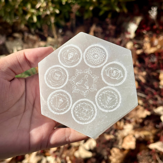 Selenite Crystal Charging Plate (Chakra-Hexagon)